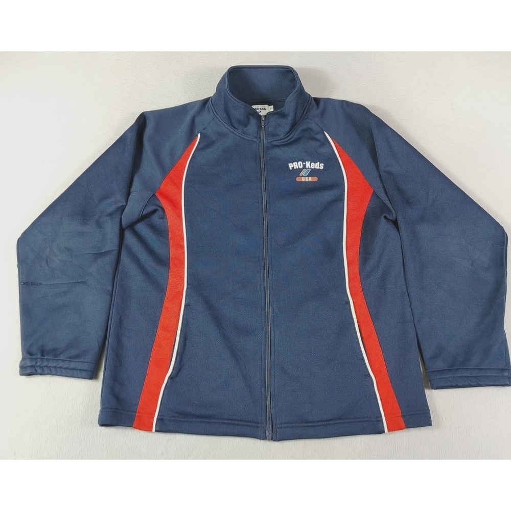 Vintage PRO Keds Jacket Mens Large‎ Blue Track Full Zip Logo Athletic Activewear